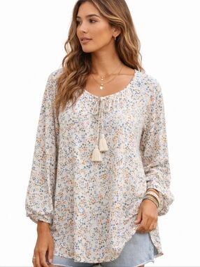 Croft & Barrow Women's Top Size 1X Blouse - Multicolor Floral Spring